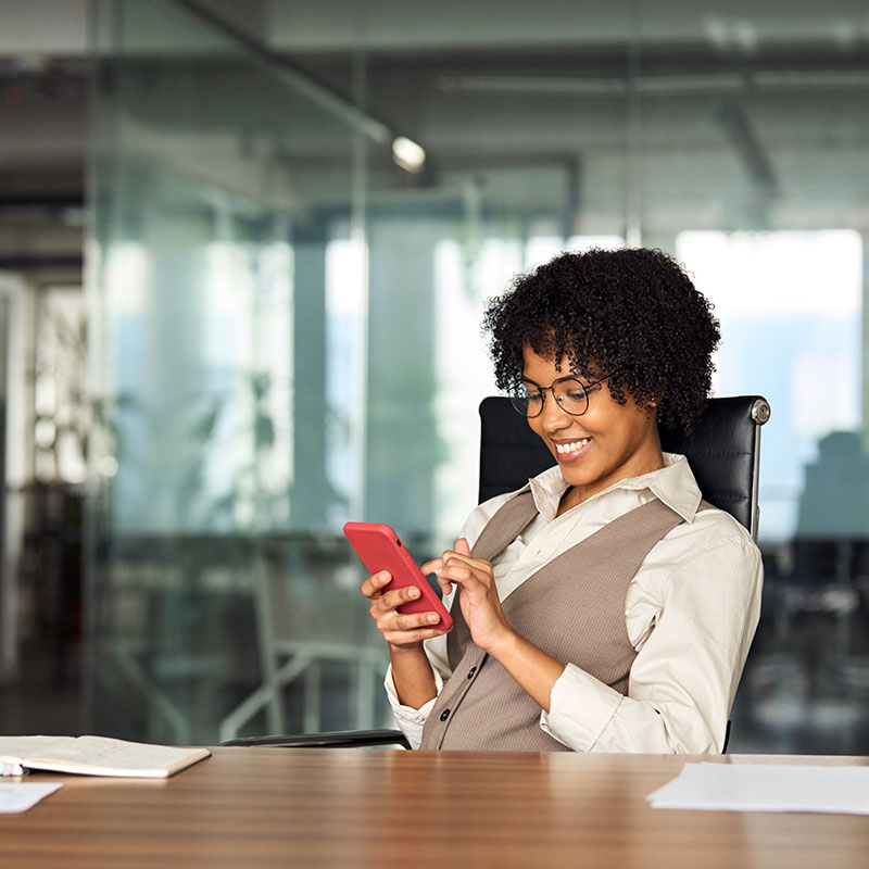 A girl at work on her phone